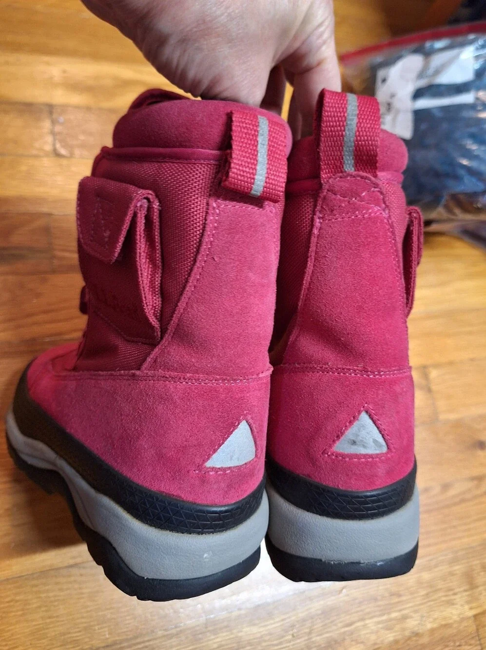 L.L. Bean Kids Pink Suede & Fabric Winter Boots Girls Size 4 Snowing Ski WINTER